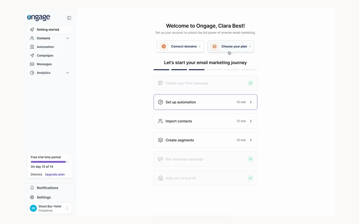 Welcome screen and step list