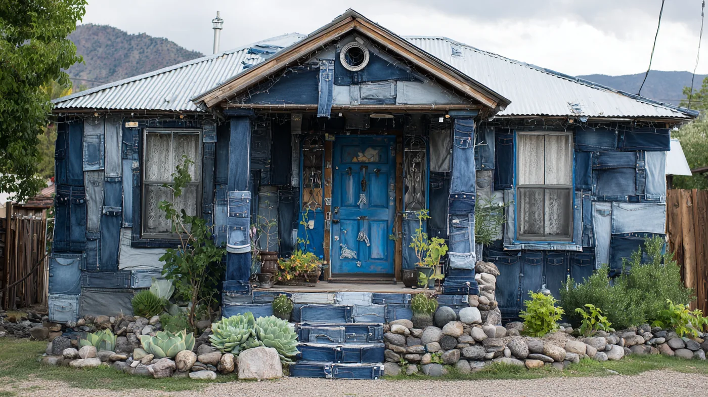 Modjourney: A home made of pieces of jeans --ar 16:9